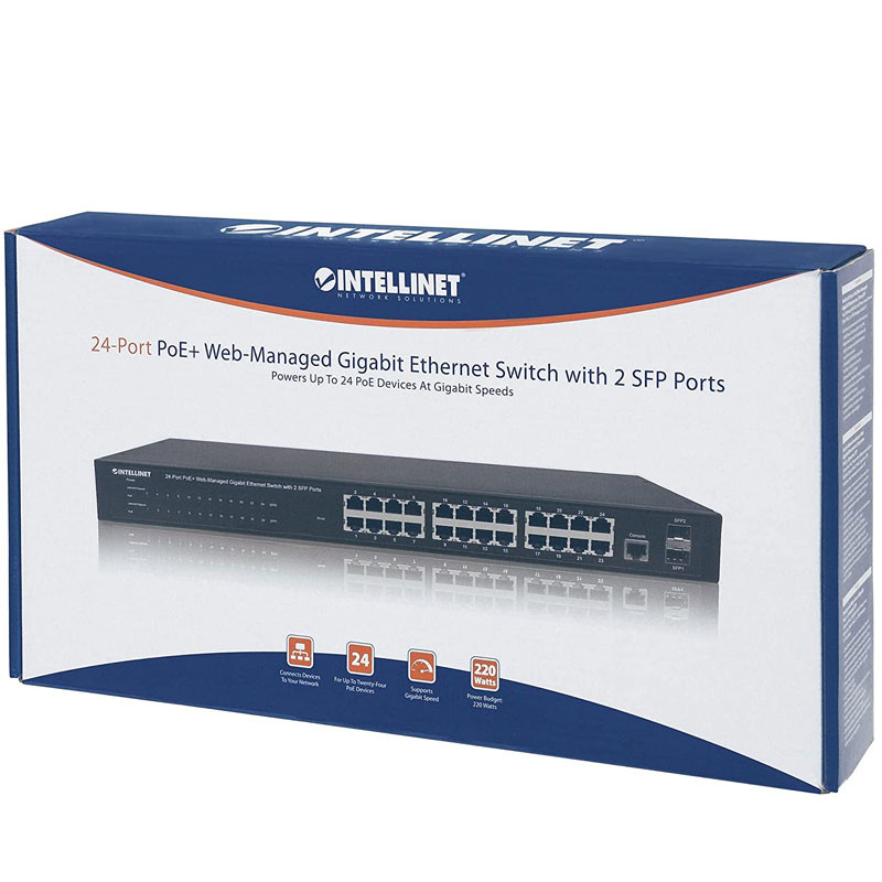 Switch Intellinet Web-Managed Peo 24-Port Gigabit 10/100/1000 +2 SFP Noir