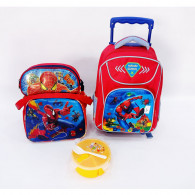 Pack Scolaire 5en1 Spidermain : Sac à Dos + Panier À Goûter + Chariot + Boite De Conservation + Trousse