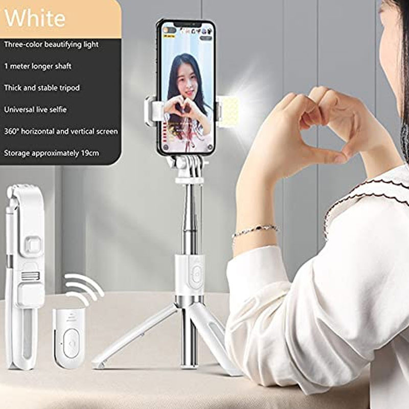 Selfie Bluetooth Avec Trépied Et Lampe Blanc
