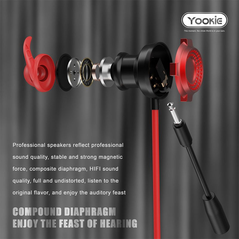 Écouteur Gaming Avec Micro Yookie Noir & Rouge