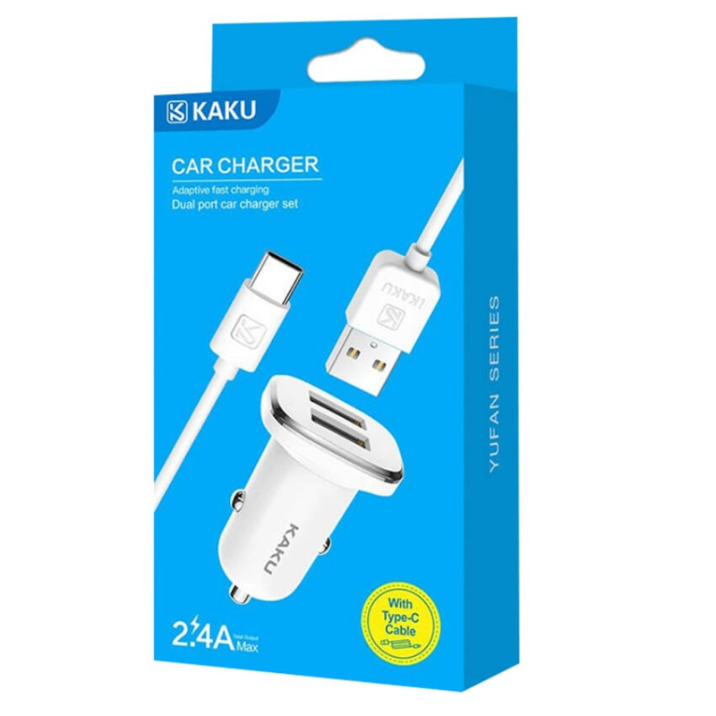 Chargeur Voiture Kaku + Câble USB Vers Type-C Blanc