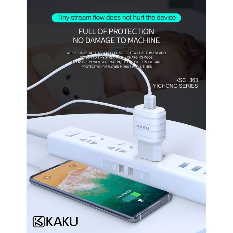 Chargeur Kaku 2A USB + Câble Intégré Pour Iphone Blanc