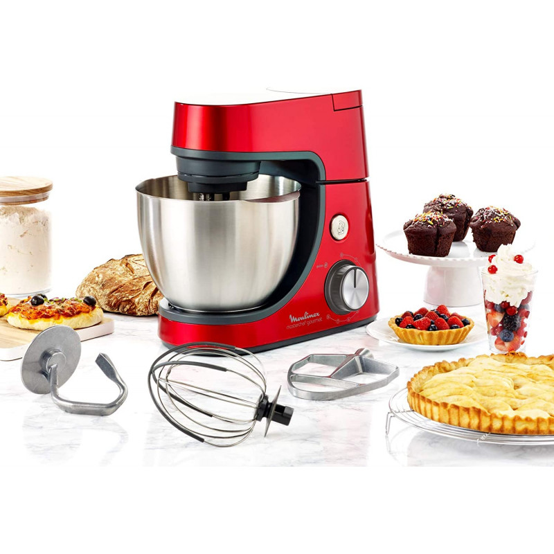Robot Pétrin Moulinex 1100W Bol 4,6L 6 Vitesses + Blender 1,5L - Rouge