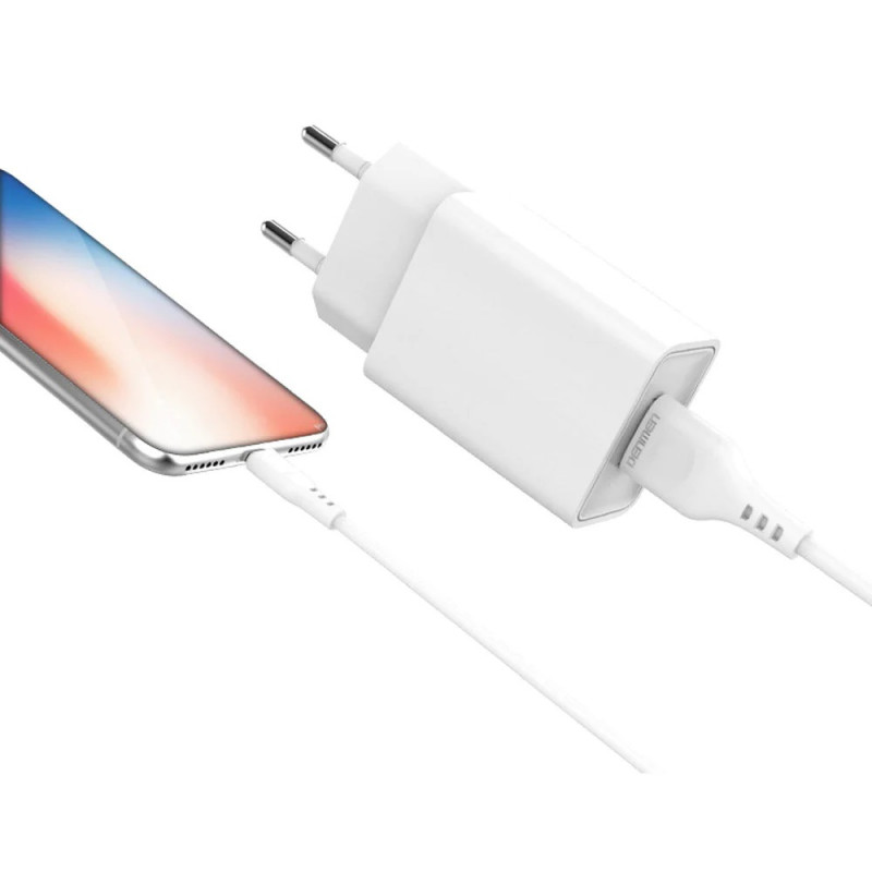 Chargeur Denmen DC01T + Câble USB Vers Type-C Blanc