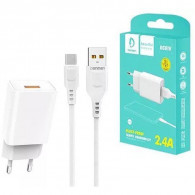 Chargeur Denmen DC01V + Câble USB Vers Type-C Blanc