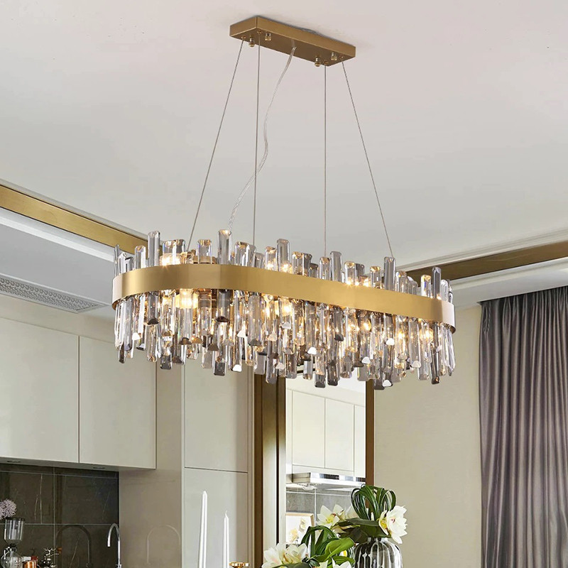 Lustre En Cristal Rectangulaire Diamètre 80 x 35 Cm