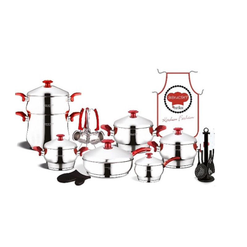 Set De Cuisine Bonera 25 Pièces Inox Rouge - SpaceNet Tunisie