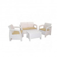 Salon de Jardin CARTHAGE 4 Places Blanc avec Coussins