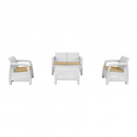 Salon de Jardin CARTHAGE 4 Places Blanc avec Coussins