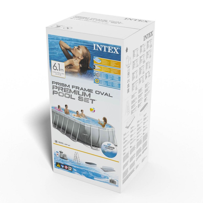 Piscine Tubulaire Intex Prism Frame ovale 6.10 x 3.05 x 1.22 m - Gris