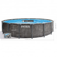 Piscine Tubulaire Intex Baltik ⌀ 4,57 X H 1,22 M - Design Bois - Installation Facile - Kit Inclus
