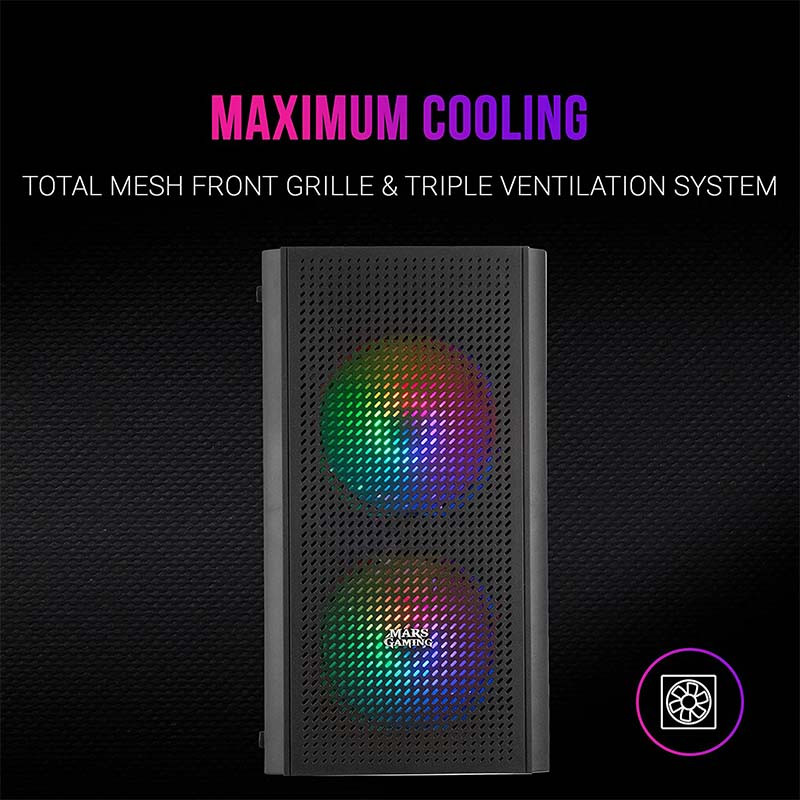 Boîtier Mars Gaming MC300 Micro-Atx Case, 3X 120MM Frgb Fa - Noir