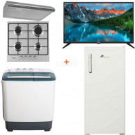 Pack Charguia : Téléviseur + Machine À Laver Semi Automatique + Réfrigérateur + Hotte + Plaque De Cuisson