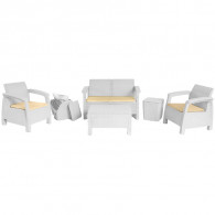 Salon de Jardin CARTHAGE 4 Places Blanc avec Coussins