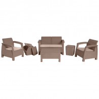 Salon de Jardin CARTHAGE 4 Places TAUPE avec Coussins