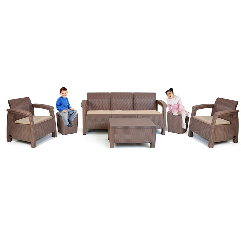 Salon de Jardin CARTHAGE 5 Places WENGUE avec Coussins