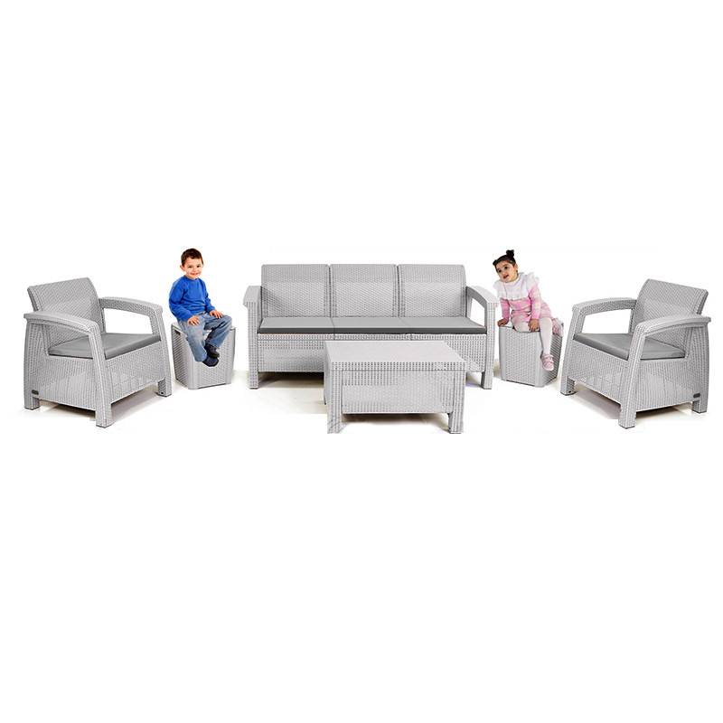 Salon de Jardin CARTHAGE 5 Places Gris avec Coussins