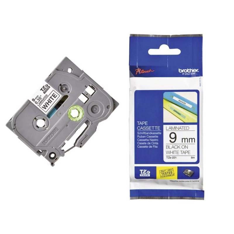 Cassette à Ruban Brother TZ221 9 mm - Noir & Blanc