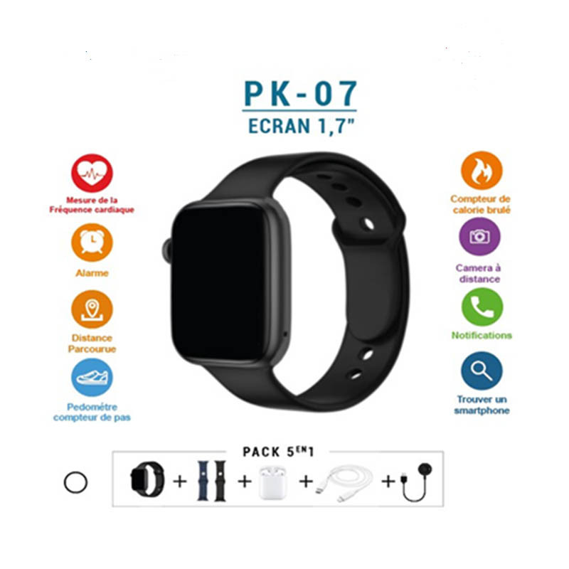 Pack Montre Connectée PK-07 + Airpods + 2 Ceinture - Bleu