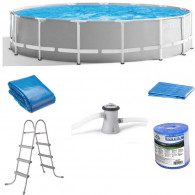 Piscine Tubulaire Intex Prism Frame Ronde 4.57 x 1.07 m Avec Pompe - Gris Piscine Tubulaire Intex Prism Frame Ronde 4.57 x 1.07 m Avec Pompe - Gris