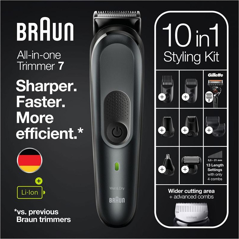 Tondeuse Braun MGK7321 Sans Fil Rechargeable Multifonctions 10 En 1 - Noir
