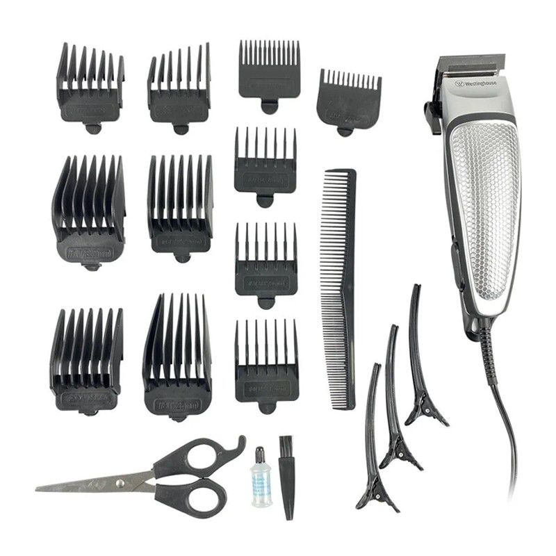 Coffret Tondeuse pour Barbe Corps Et Cheveux de la marque  Westinghouse WH1143 contient 21 pièces  couleur Silver