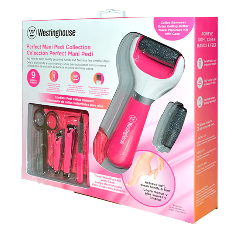 Set 9 pcs Râpe Electrique Westinghouse WH1172 Rechargeable Et Trousse Manucure Pédicure - Rose