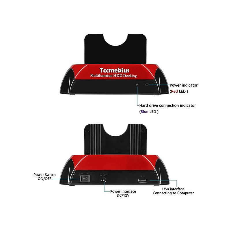 Station D'accueil  Pour Disques Dur HDD 2.5 Et 3.5 - Rouge & Noir