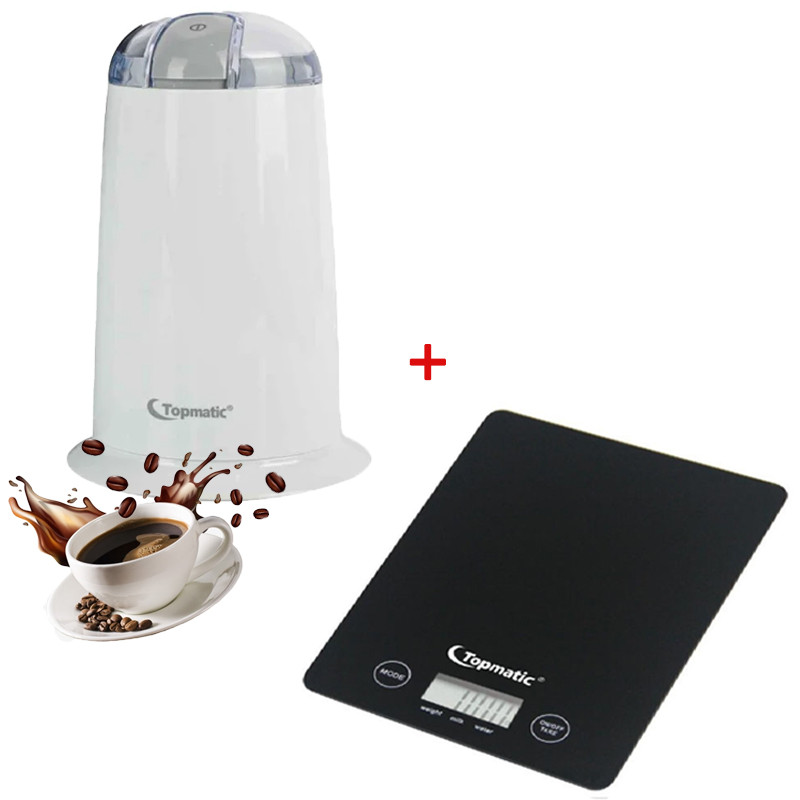 Pack Moulin à Café Topmatic 140w Blanc + Balance De Cuisine Topmatic Noir Pack Moulin à Café Topmatic 140w Blanc + Balance De Cuisine Topmatic Noir