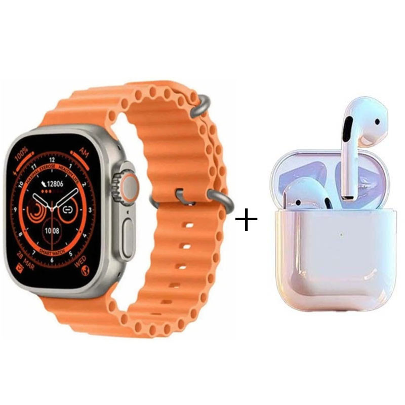 Pack Montre Connectée W26 PRO Max Séries 8 + 2 Ceintures + Earbuds - Orange Pack Montre Connectée W26 PRO Max Séries 8 + 2 Ceintures + Earbuds - Orange