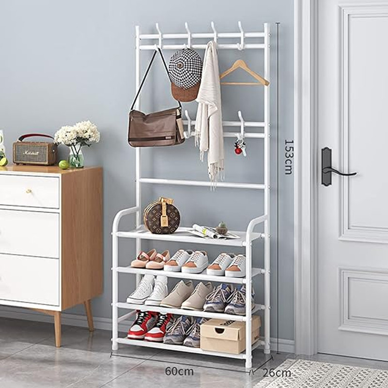 Porte Manteau avec Rangement de Chaussures Blanc