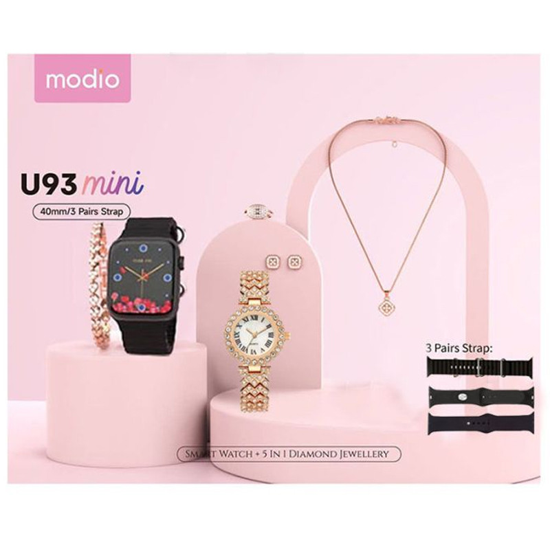 Coffret Montre Connectée Modio U93 Mini + 5 Bijoux + 3 Ceintures 40mm - Noir