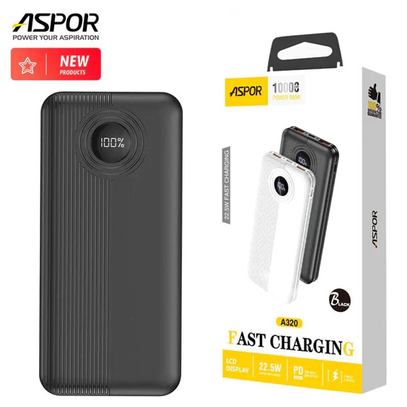 Power Bank Aspor A320 10 000 mAh Noir en Tunisie
