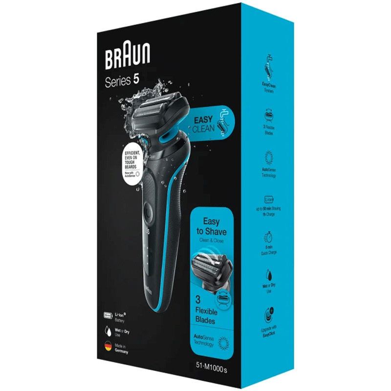 Rasoir Electrique Braun Séries 5 Wet& Dry M1000s Noir & Bleu en Tunisie