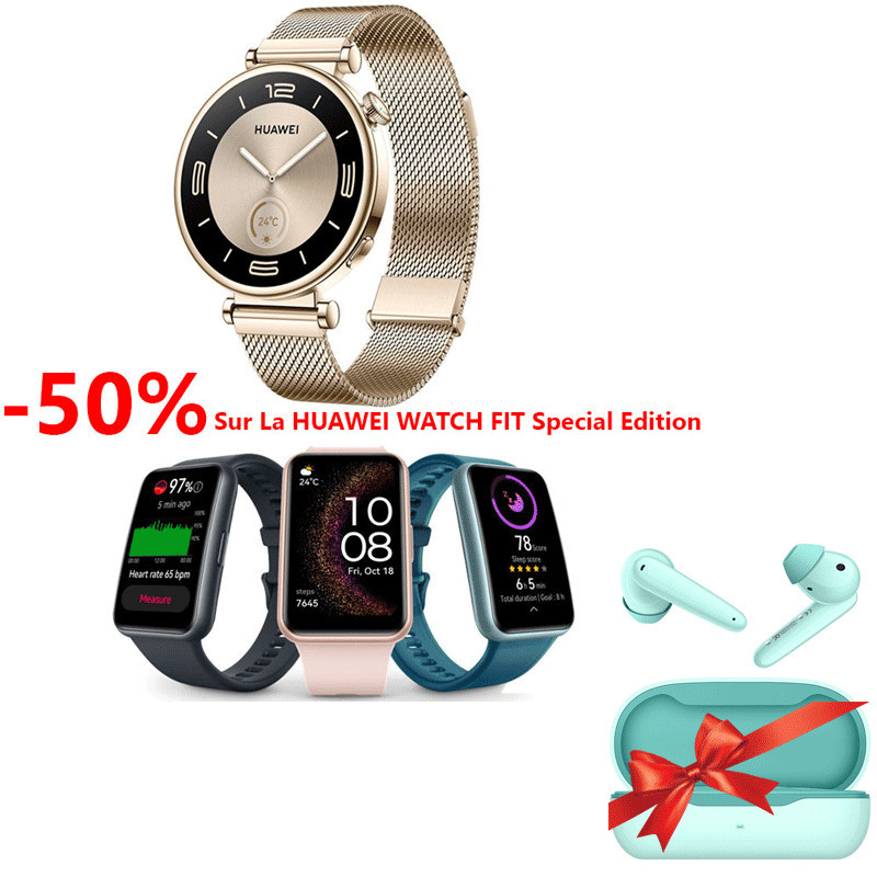 Pack Montre Connectée Huawei Watch GT4 + Watch Fit Se Gold & Noir Pack Montre Connectée Huawei Watch GT4 + Watch Fit Se Gold & Noir