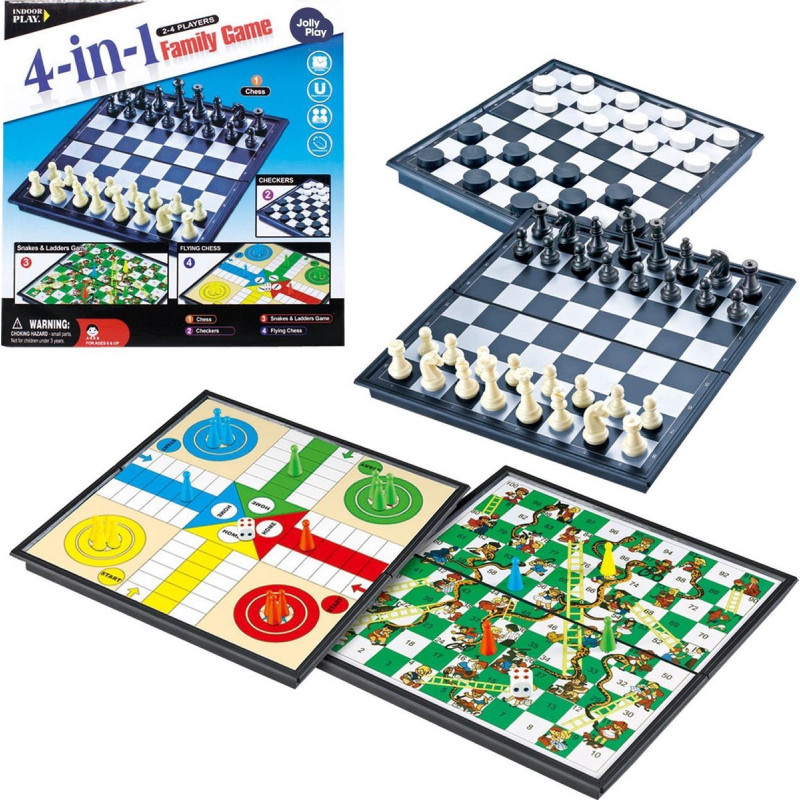 Coffret de jeux 4en1(Échecs, Serpent, Échelle, Rudeaux, Dame)