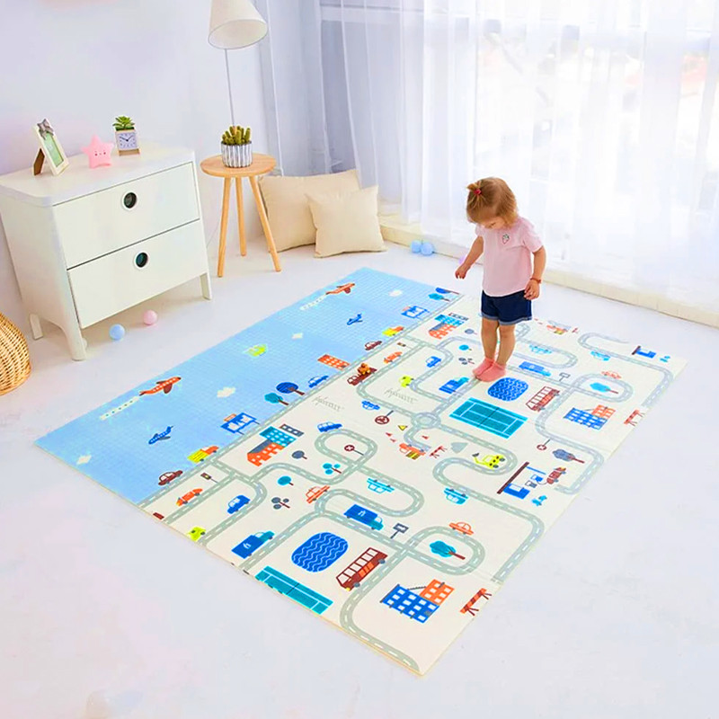 Tapis Bébé Double Face Transportable MS Trendy Tapis De Jeu Bébé Double Face 180x120 Cm - Rembourré Et Pliable Tapis Jeu Bébé