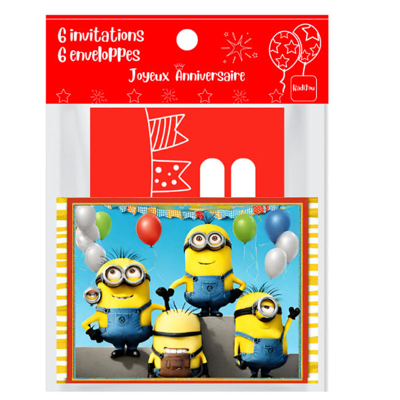 6 Invitations Et Enveloppes Anniversaire Minion Jaune en Tunisie