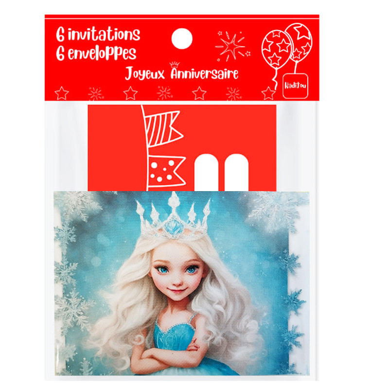 6 Invitations Et Enveloppes Anniversaire Reines des neiges Bleu en Tunisie