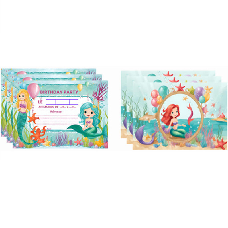 6 Invitations Et Enveloppes Anniversaire Princesse Sirène Violet en Tunisie