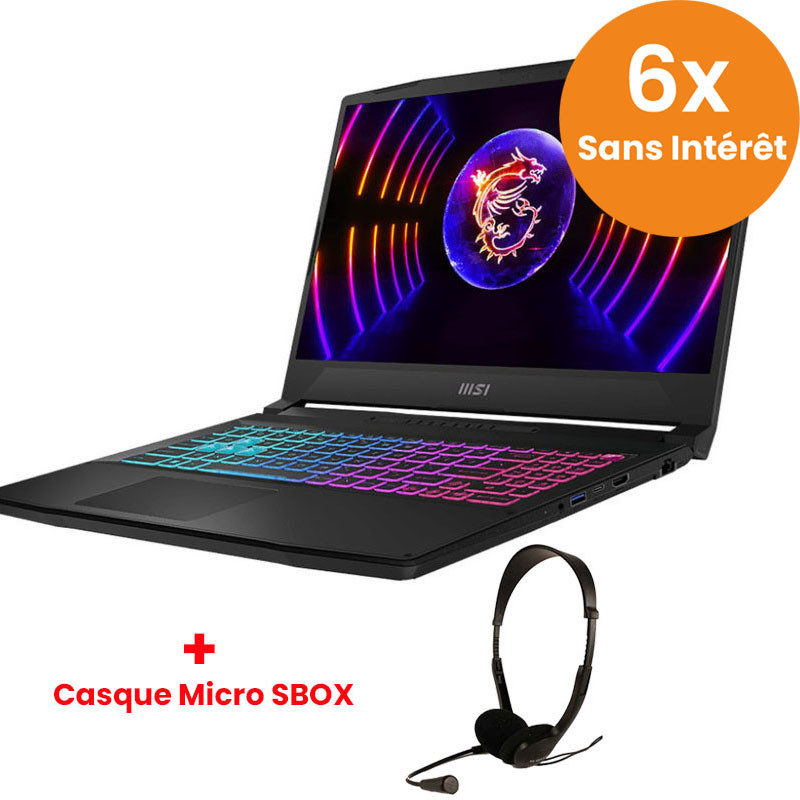 Pc Portable MSI Gaming Katana i7 12Gén 8Go 512Go SSD W11Noir en Tunisie