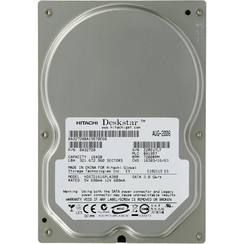 Disque Dur 3.5' HITACHI HDS721616PLA380 160Go - Reconditionné