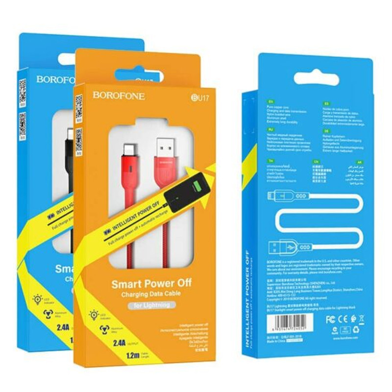 Câble Chargeur Borofone BU17 Lightning Smart Power Off Noir en Tunisie