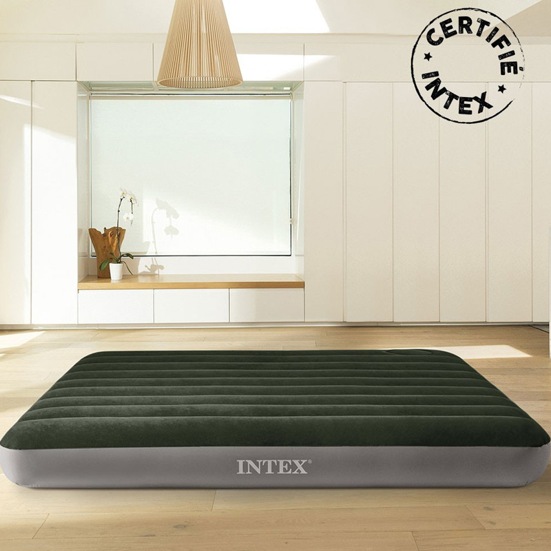Matelas Gonflable Intex Prestige Downy Large 2 personnes avec gonfleur inclus Gris en Tunisie