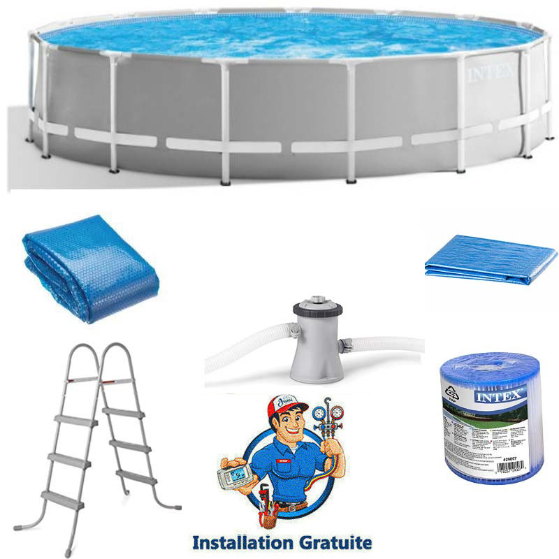 Piscine Tubulaire Intex Prism Frame Ronde 4.57 x 1.07 m Avec Pompe - Gris Piscine Tubulaire Intex Prism Frame Ronde 4.57 x 1.07 m Avec Pompe - Gris