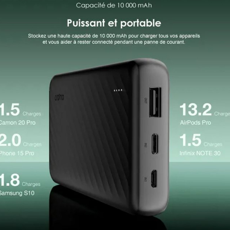 Power Bank Oraimo Slice Link OPB-P5101 10000 mAh Noir en Tunisie