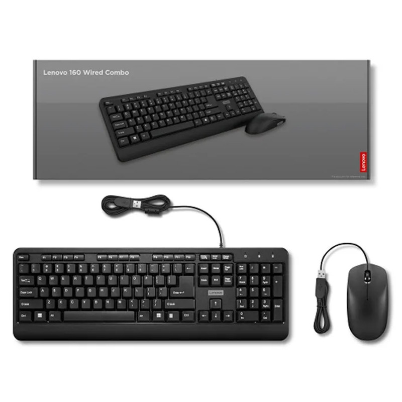 Ensemble Clavier & Souris Filaire Lenovo 160 Wired Combo Noir en Tunisie