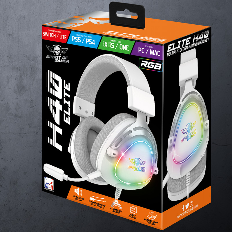 Micro Casque Gamer Spirit Of Gamer Elite H40 Artic RGB Blanc En Tunisie
