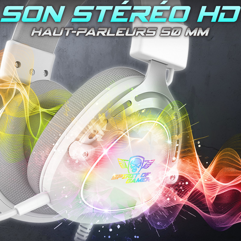 Micro Casque Gamer Spirit Of Gamer Elite H40 Artic RGB Blanc En Tunisie