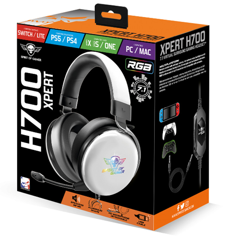Micro Casque Gamer Spirit Of Gamer Xpert H700 RGB Blanc En Tunisie